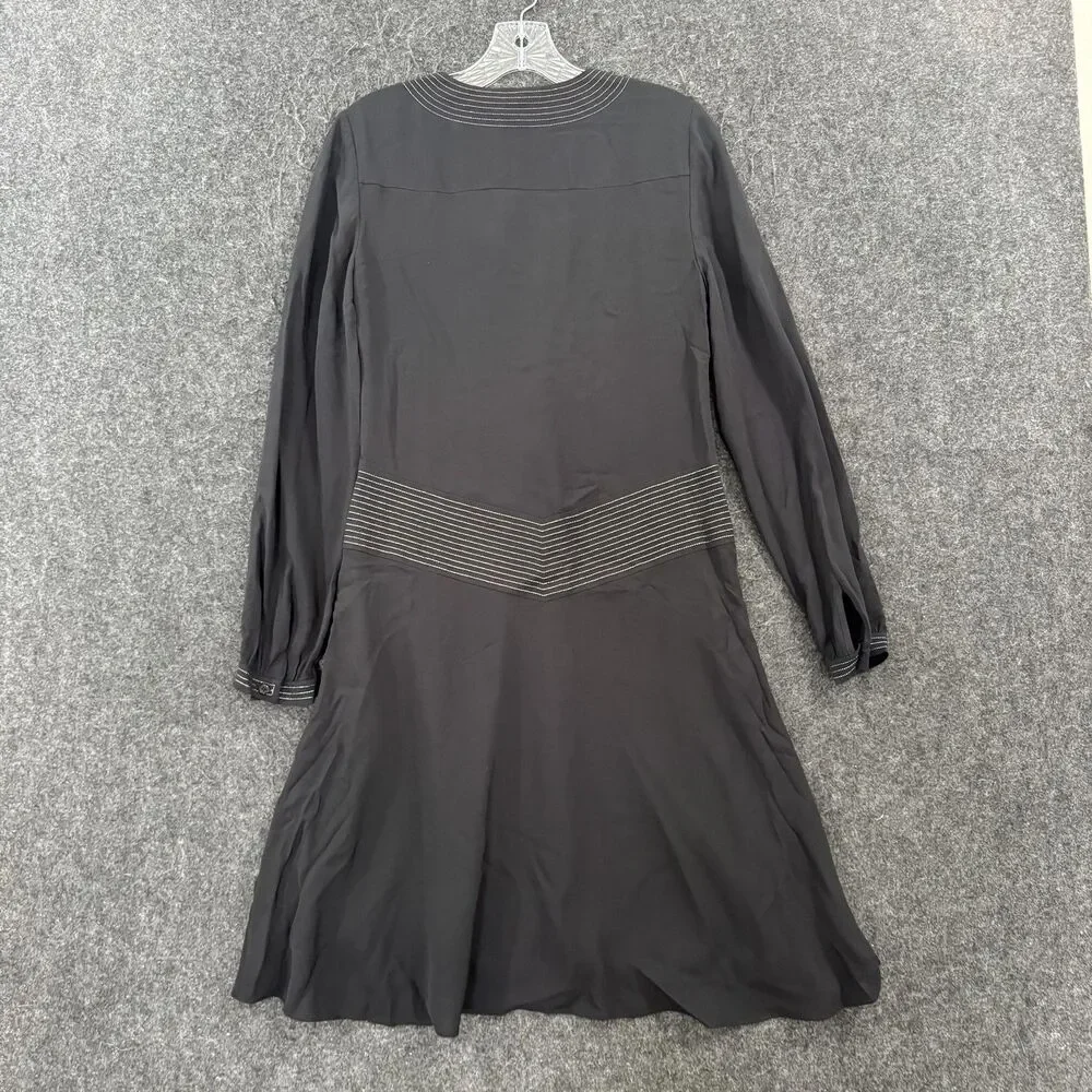 Tory Burch Varenne Tunic Dress Women's 4 Black Silk Stripe Shift Long Sleeve